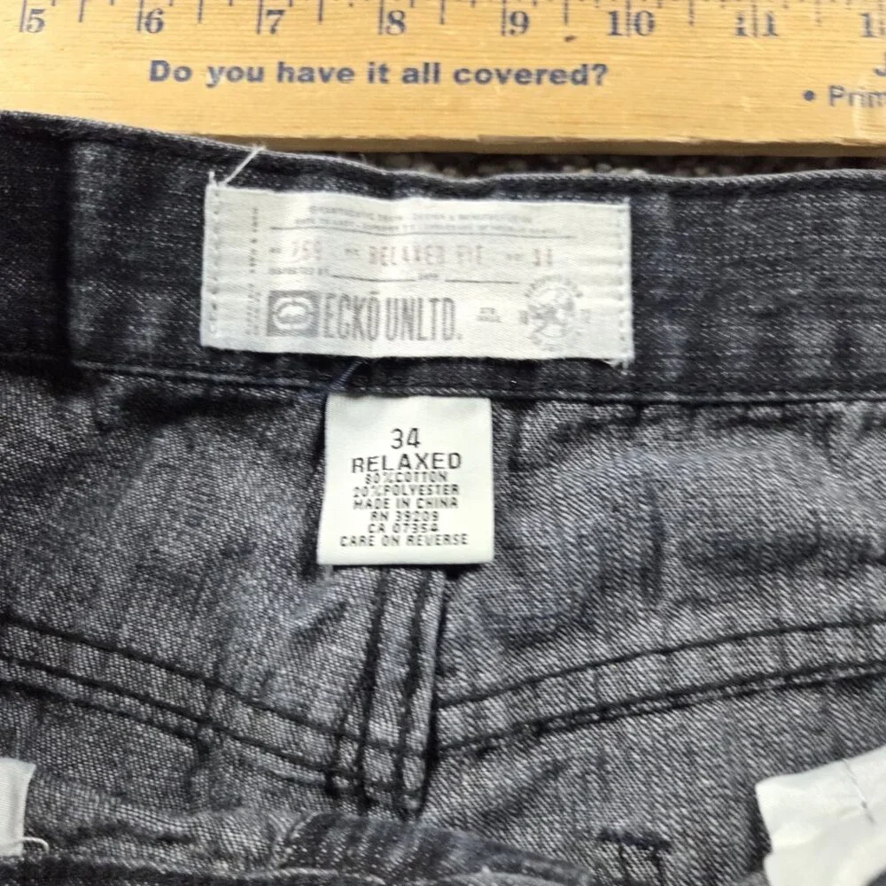 Ecko Unltd Denim Shorts Mens 34 Black Relaxed Retro Jean Jorts